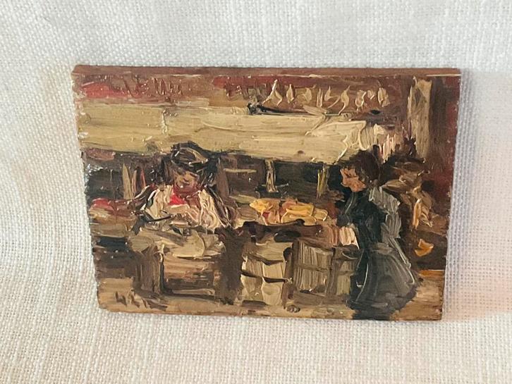 Impressionistisch schilderijtje op afgeschuind paneeltje, Antiek en Kunst, Kunst | Schilderijen | Klassiek, Ophalen of Verzenden