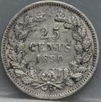 Schaars kwartje 1890 - 25 cent 1890 met punt - Willem 3, Postzegels en Munten, Munten | Nederland, Koning Willem III, Verzenden