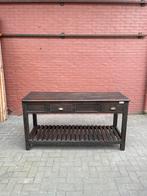 Antieke teakhouten sidetable met 2 lades en een plateau, Huis en Inrichting, Tafels | Sidetables, Ophalen of Verzenden