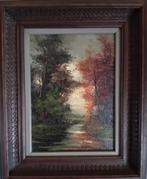 Klein olieverf schilderij op doek met bosgezicht/bospad, Ophalen of Verzenden