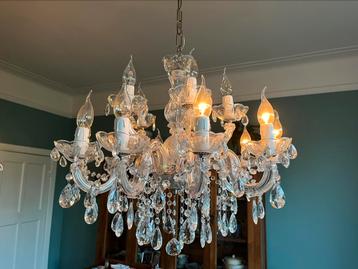 2 prachtige vintage glazen kroonluchters 15 lampjes, 60 cm 