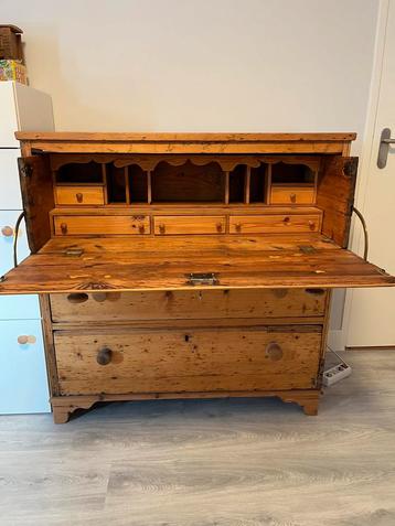 Secretaire massief hout, 3 lades, antiek/vintage beschikbaar voor biedingen