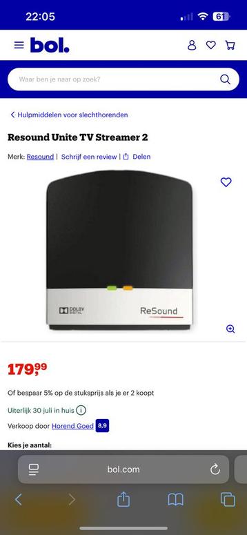 Resound Unite TV streamer 2 - Dolby digital gehoortoestel beschikbaar voor biedingen