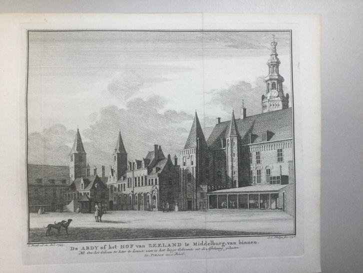 Middelburg, Hof van Zeeland, 1755, Antiek en Kunst, Kunst | Etsen en Gravures, Verzenden