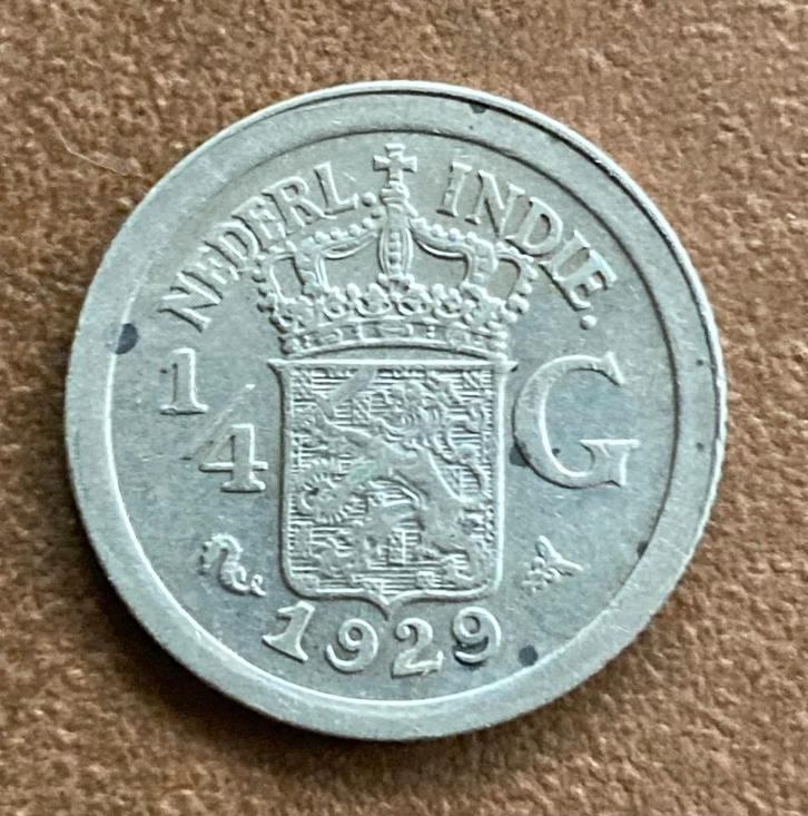 Zilveren 1/4 Gulden / kwartje Nederlands Indië 1929, Postzegels en Munten, Munten | Nederland, Losse munt, 25 cent, Koningin Wilhelmina