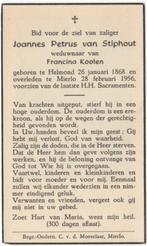 Joannes P. van Stiphout 1868 Helmond + 1956 Mierlo, 88 jaar, Verzenden