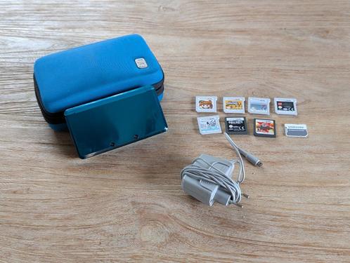 Nintendo 3DS Aqua Blue met 7 games + oplader en travel case, Spelcomputers en Games, Spelcomputers | Nintendo 2DS en 3DS, Gebruikt
