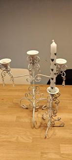 Kandelaars. Wit metaal met pegels.set Brocante. Romantisch., Ophalen of Verzenden, Wit, Metaal, Minder dan 25 cm