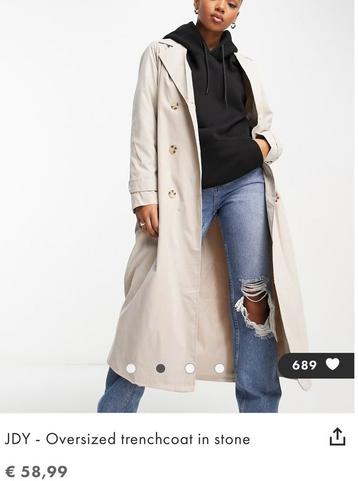 JDY trenchcoat oversized, mt 38 t/m 42 beschikbaar voor biedingen