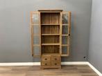 Landelijke Teak Vitrinekast 215 cm, Teakhout, Zo goed als nieuw, 25 tot 50 cm, 200 cm of meer