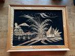 2 Schilderijtjes met bamboe lijst, Ophalen of Verzenden