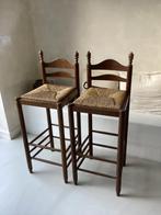 Vintage barkrukken hout met riet, Huis en Inrichting, Barkrukken, Ophalen, Gebruikt, Met voetsteun, Hout