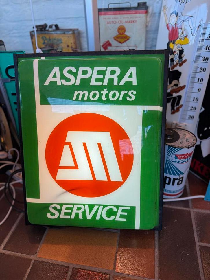 Vintage Aspera Motors Reclame Lichtbak, Verzamelen, Merken en Reclamevoorwerpen, Gebruikt, Ophalen
