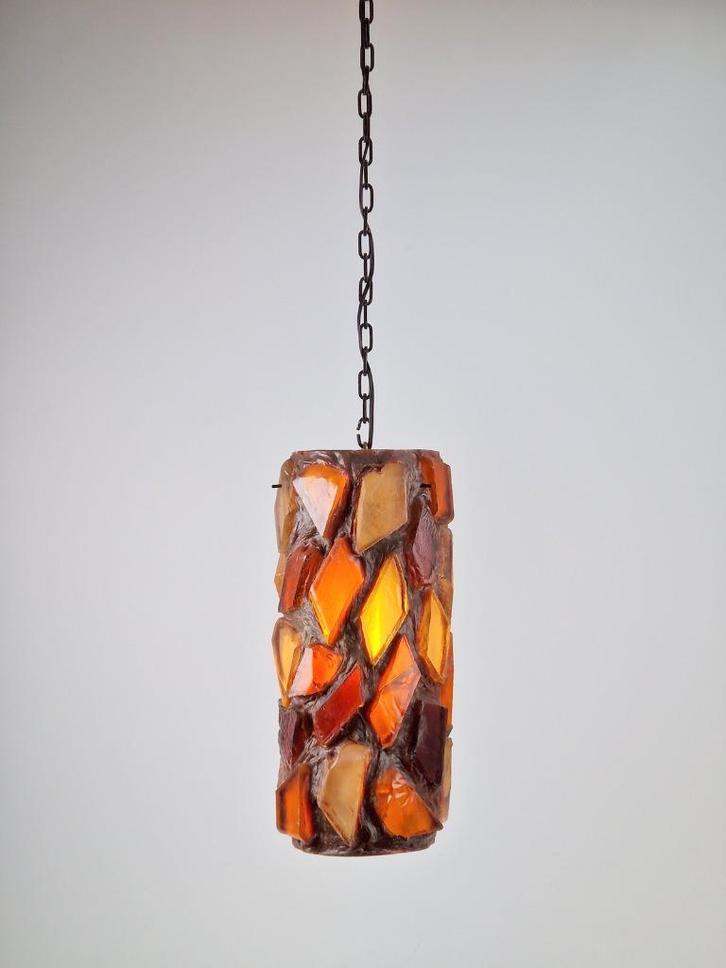Vintage hanglamp brutalist chunky lucite glas tube '60 Rare, Huis en Inrichting, Lampen | Hanglampen, Gebruikt, Minder dan 50 cm