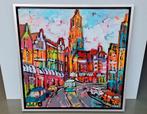 vrolijk schilderij Liz Corrie Leushuis in baklijst 86x86cm, Ophalen