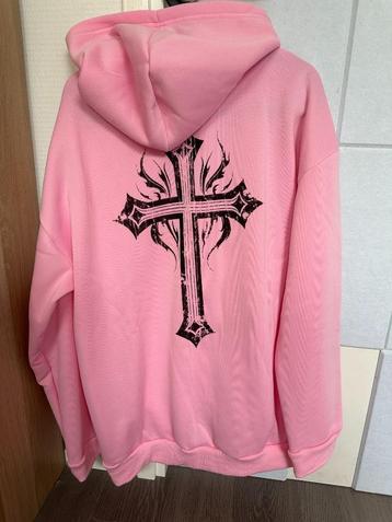Extraordinary oversized roze hoodie trui kruis unisex XXL