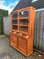 Buffetkast/vitrinekast teak onbehandeld met schuifdeuren, Ophalen of Verzenden, Zo goed als nieuw, 25 tot 50 cm