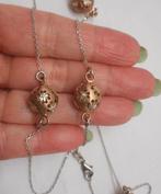 Zilveren lange bicolor ketting met bollen nr.778, Sieraden, Tassen en Uiterlijk, Kettingen, Verzenden, Zo goed als nieuw, Zilver