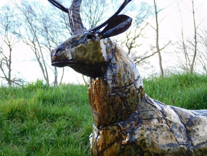 Hert ''Fara'' XXL - 195 cm - Handgemaakt & Uniek, Tuin en Terras, Tuinbeelden, Nieuw, Dierenbeeld, Metaal, Ophalen of Verzenden