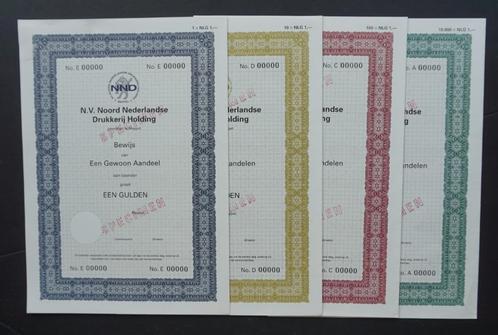 Noord Nederlandse Drukkerij Holding - Meppel   4x, Postzegels en Munten, Aandelen en Waardepapieren, Aandeel, 1970 tot heden, Verzenden