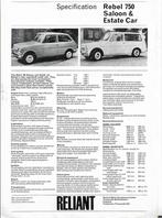 Specificatieblad Reliant REBEL 750 Saloon & Estate Car, 1975, Reliant Motor Company, Overige merken, Ophalen of Verzenden, Zo goed als nieuw