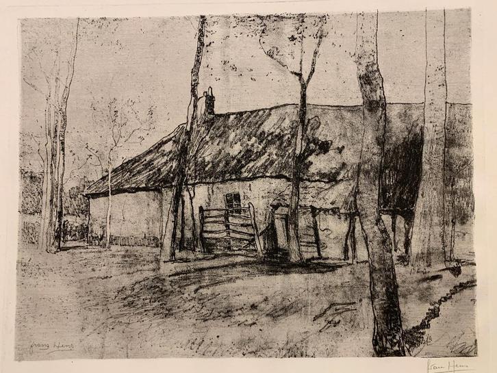 Frans Hens (1856-1928) Boerderij - Grote ets, Antiek en Kunst, Kunst | Etsen en Gravures, Ophalen of Verzenden