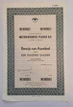 Motorenfabriek Pluvier N.V. 1000 gulden 1960 aandelen, Ophalen of Verzenden, 1950 tot 1970, Aandeel