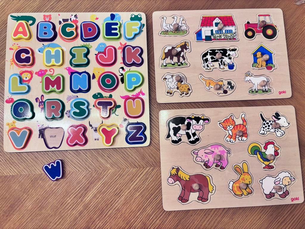 Set houten puzzels 3 stuks, Ophalen, 10 tot 50 stukjes, Gebruikt, 2 tot 4 jaar