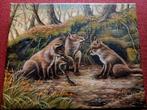 Jonge vosjes, Antiek en Kunst, Kunst | Schilderijen | Klassiek, Ophalen of Verzenden