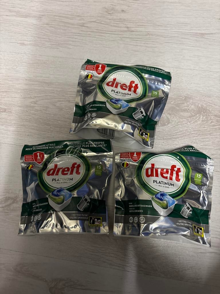 Dreft Platinum All-in-One Vaatwastabletten - 15 stuks, Ophalen of Verzenden