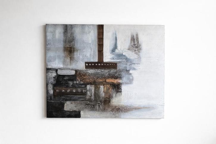 Abstract Schilderij - Neutrale Tinten - 100x120 cm, Antiek en Kunst, Kunst | Schilderijen | Abstract, Ophalen