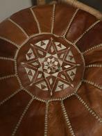 Cognac Marokkaanse Poef - Handgemaakt, Ophalen, Minder dan 50 cm, Rond, Leer