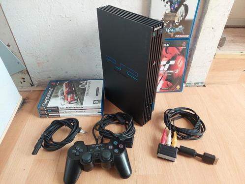 Playstation 2 met games, Spelcomputers en Games, Spelcomputers | Sony PlayStation 2, Zo goed als nieuw, Phat, Zwart, Met 1 controller