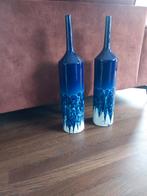 Azuurblauwe flesvazen, Ophalen of Verzenden, Zo goed als nieuw, Glas, Minder dan 50 cm