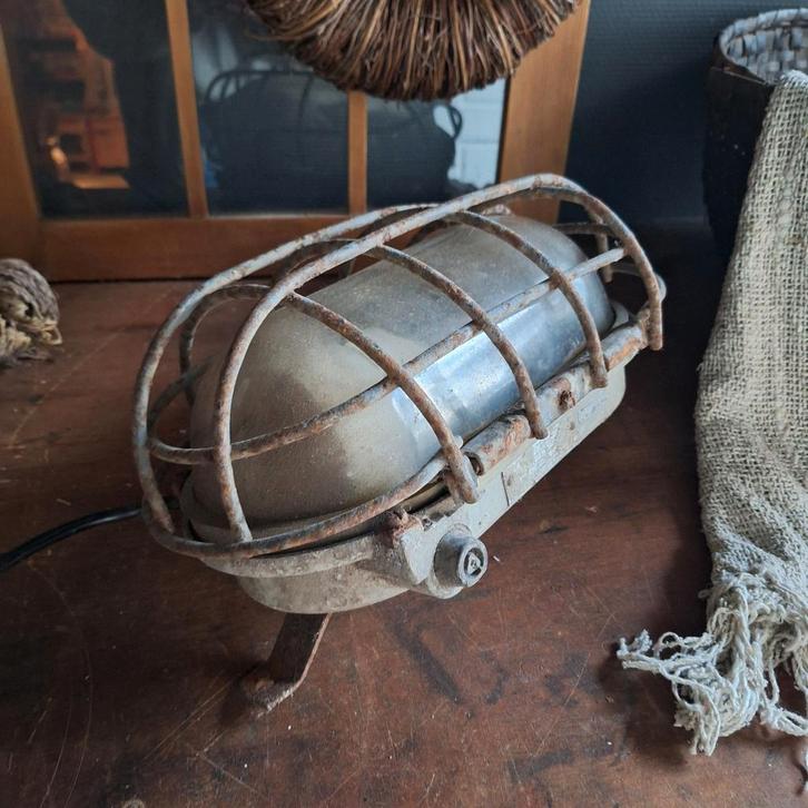 Vintage Metalen Stallamp/Scheepslamp, Antiek en Kunst, Antiek | Lampen, Ophalen of Verzenden