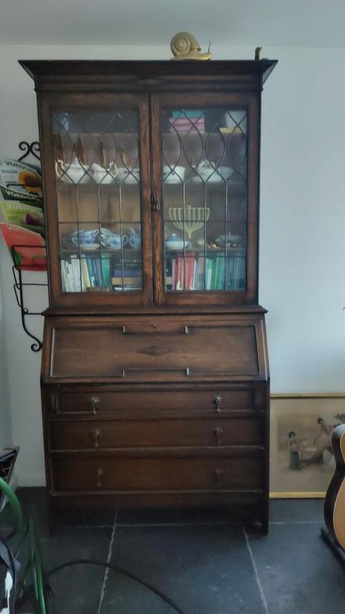 Secretaire en vitrine kast in 1 stuk, Antiek en Kunst, Antiek | Meubels | Kasten, Ophalen