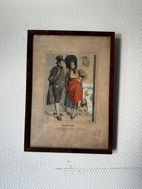 Antieke hand-ingekleurde gravure – “Wirthsleute” – ca. 1840, Antiek en Kunst, Kunst | Schilderijen | Klassiek, Ophalen of Verzenden