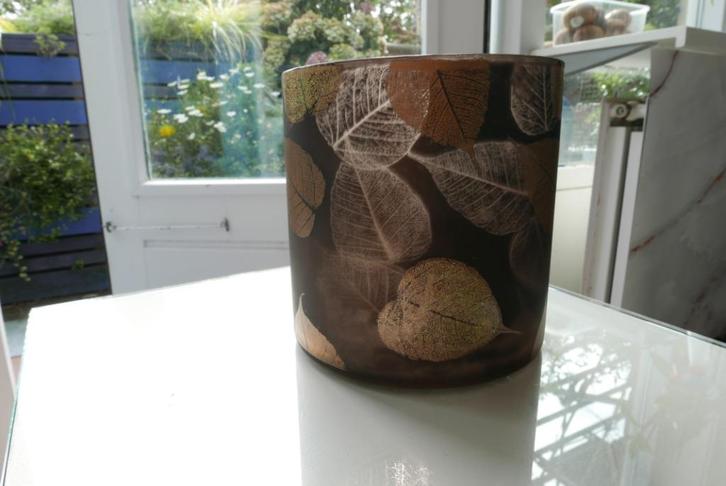 Glazen transparante goud/bruine plantenpot, Tuin en Terras, Bloempotten, Zo goed als nieuw, Overige materialen, Binnen, Minder dan 40 cm