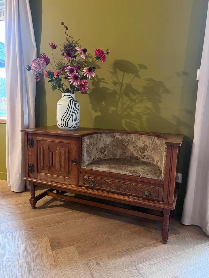 Antiek Telefoonbankje met Opbergruimte, Antiek en Kunst, Antiek | Meubels | Kasten, Ophalen of Verzenden