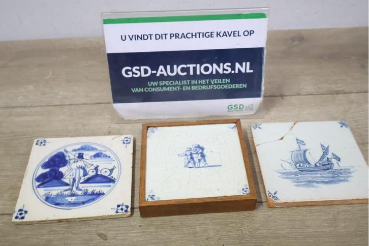 Set van 3 Antiek Blauw/Witte Wandtegeltjes, Antiek en Kunst, Antiek | Overige Antiek, Ophalen of Verzenden