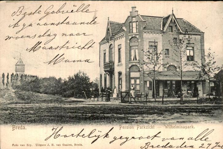 Breda - Pension - Wilhelminapark, Verzamelen, Ansichtkaarten | Nederland, Gelopen, Noord-Brabant, Voor 1920, Ophalen of Verzenden