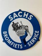 Emaille reclamebord sachs bromfiets service, Ophalen of Verzenden, Gebruikt, Reclamebord