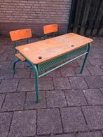 Vintage Industriële franse Schooltafel schoolbank, Ophalen, Gebruikt, Twee, Overige kleuren
