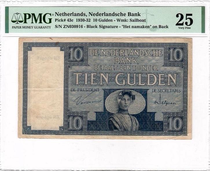 10 Gulden 1930-1932 Zeeuws Meisje (Pick #43c), Postzegels en Munten, Bankbiljetten | Nederland, Los biljet, 10 gulden, Verzenden