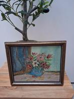 Antiek olieverf schilderijtje Vintage Bloemen Stilleven, Ophalen of Verzenden