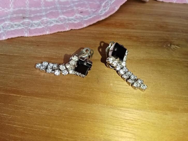 Strass Oorbellen Clips - Vintage Look, Sieraden, Tassen en Uiterlijk, Oorbellen, Gebruikt, Hangers, Overige materialen, Zwart