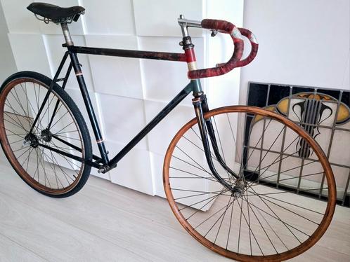 Oldtimer racefiets sportfiets fixed gear houten wielen., Fietsen en Brommers, Fietsen | Oldtimers, 55 tot 59 cm, Ophalen