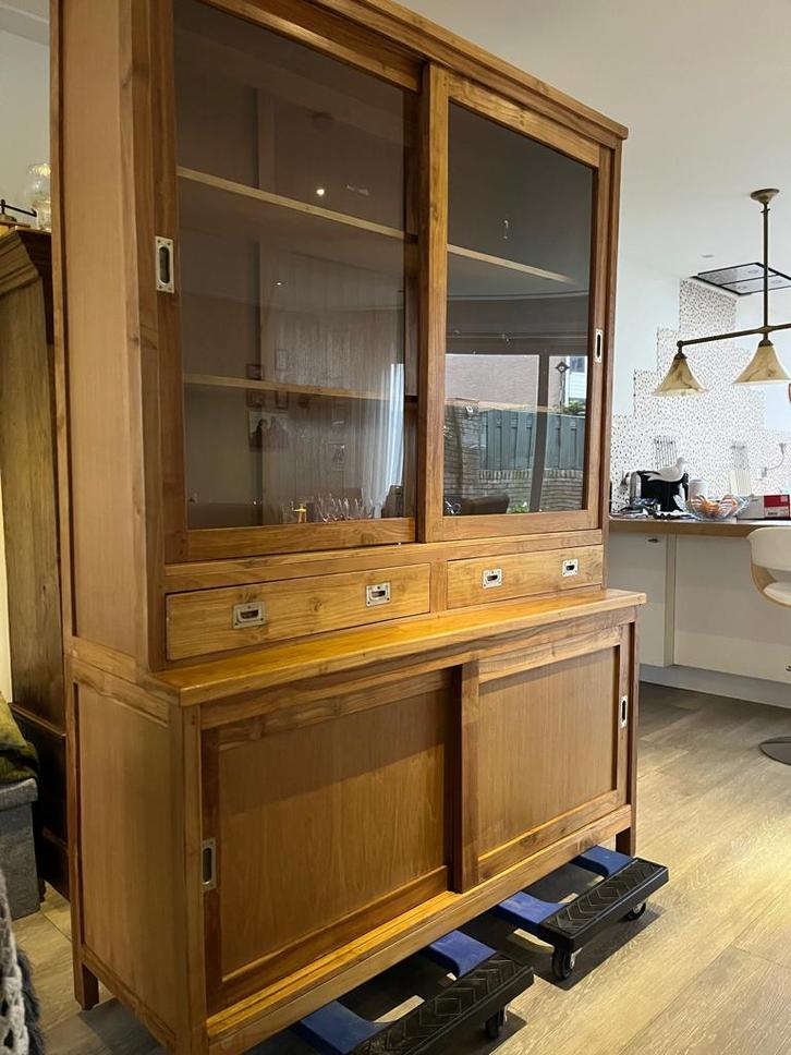 Teakhouten wandkast, Huis en Inrichting, Kasten | Wandmeubels, Zo goed als nieuw, 200 cm of meer, Minder dan 150 cm, 25 tot 50 cm