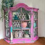 Vitrinekastje hangkastje vintage Ibiza boho stijl roze, Ophalen, Met deur(en), 50 tot 100 cm, Zo goed als nieuw