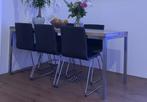 Massief hout, notenhout eettafel + 6 stoelen 80cmx160cm, Huis en Inrichting, Ophalen, Gebruikt, 50 tot 100 cm, Vijf personen of meer